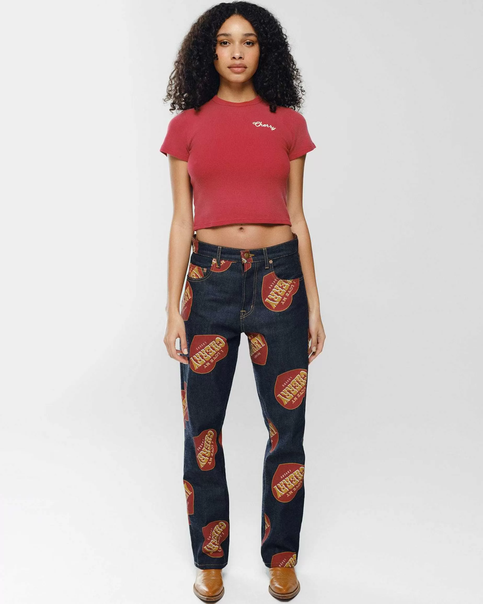 Cherry Women'S-Built To Love Thermal Baby Tee (Red)