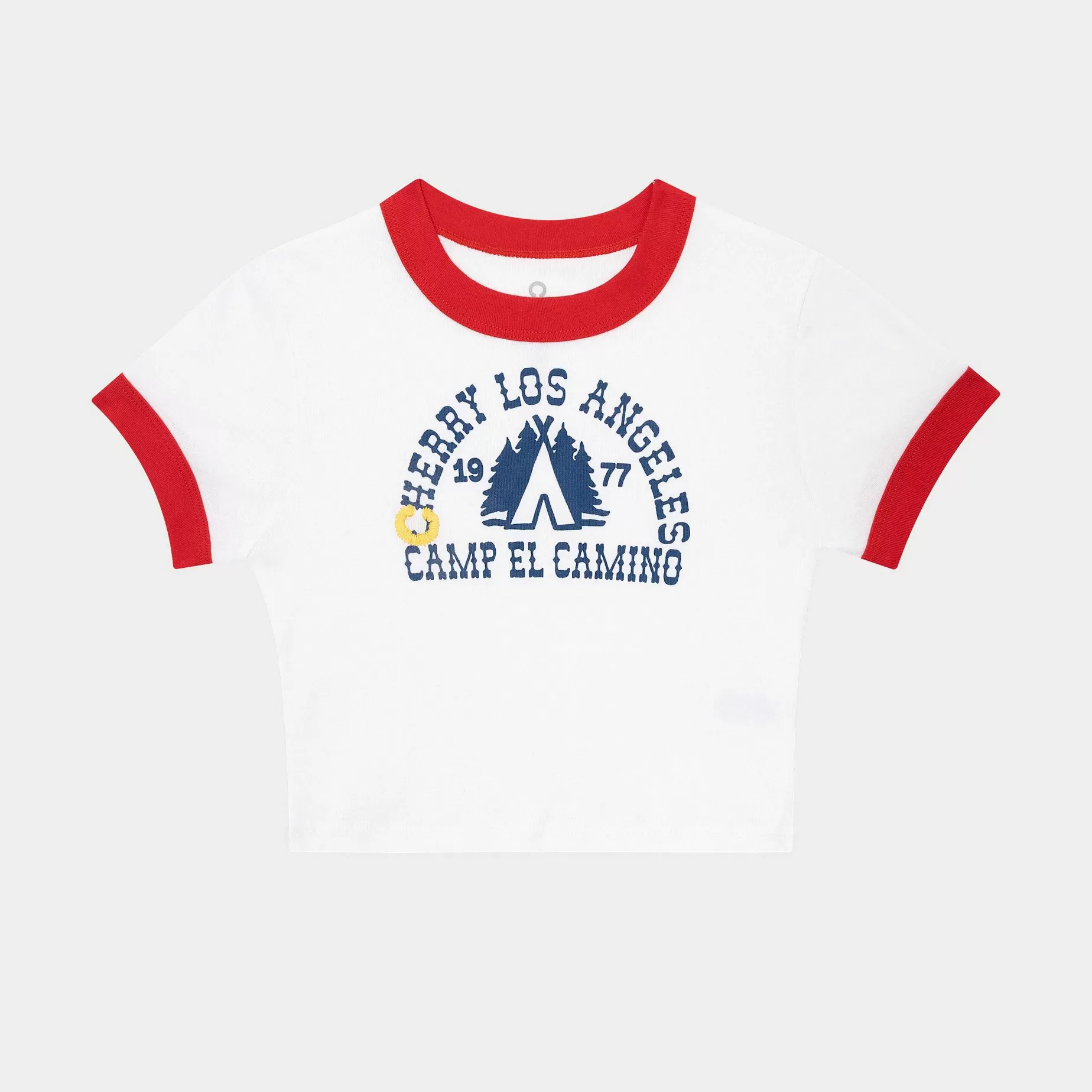 Cherry Women'S-Camp Ringer Baby Tee (White/Red)
