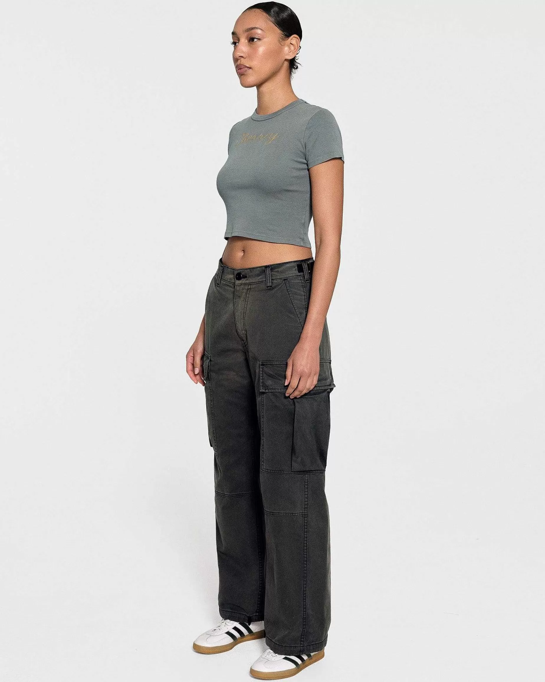 Cherry Women'S-Chain Stitch Baby Tee (Ash)