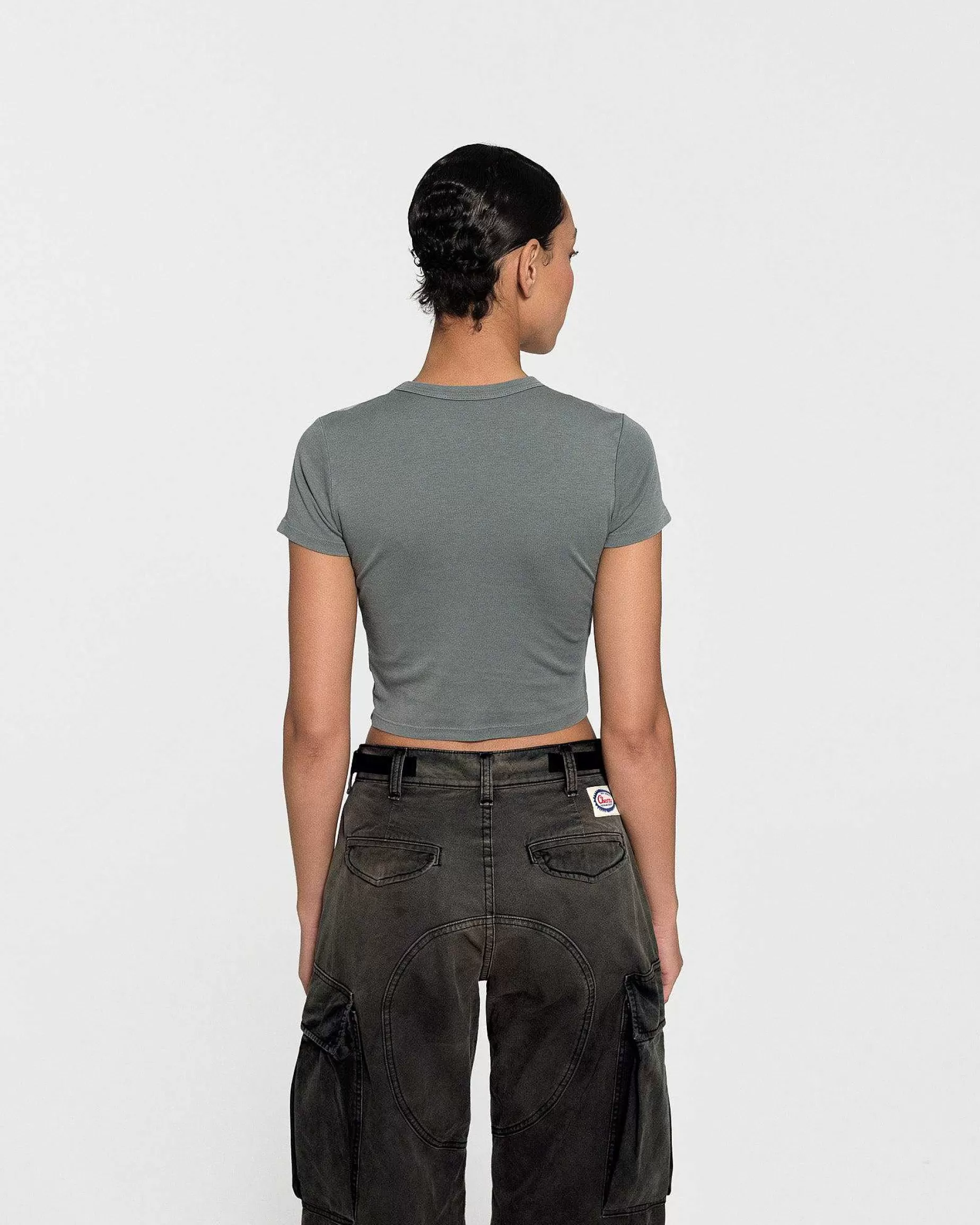 Cherry Women'S-Chain Stitch Baby Tee (Ash)
