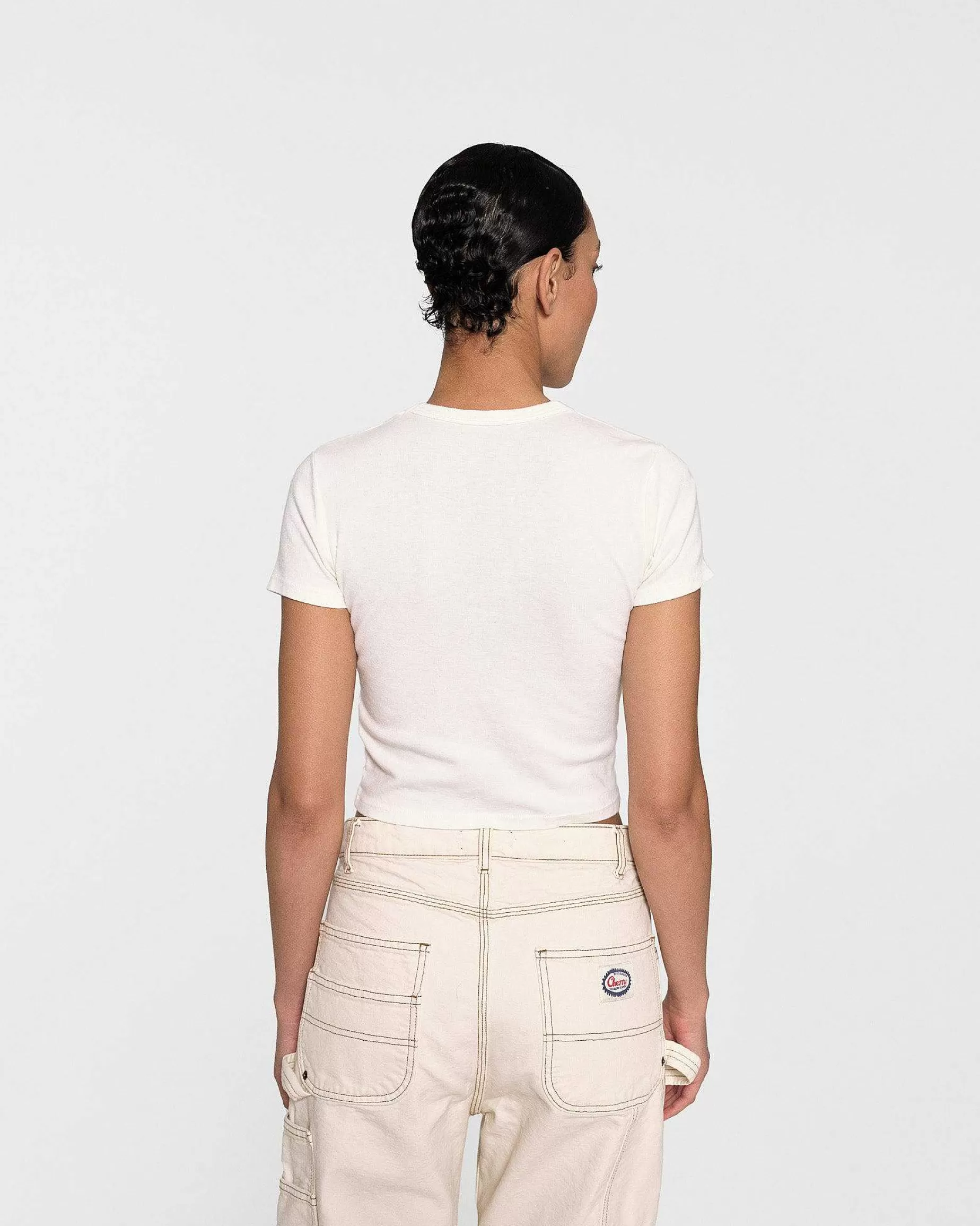 Cherry Women'S-Chain Stitch Baby Tee (Vintage White)