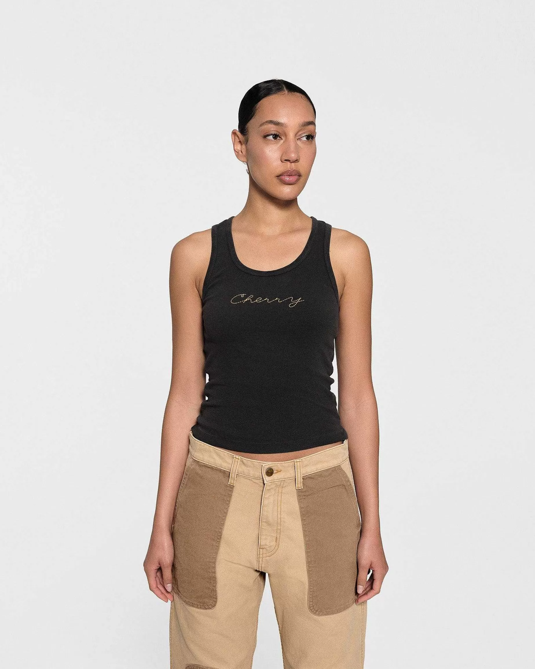 Cherry Women'S-Chain Stitch Tank Top (Black)