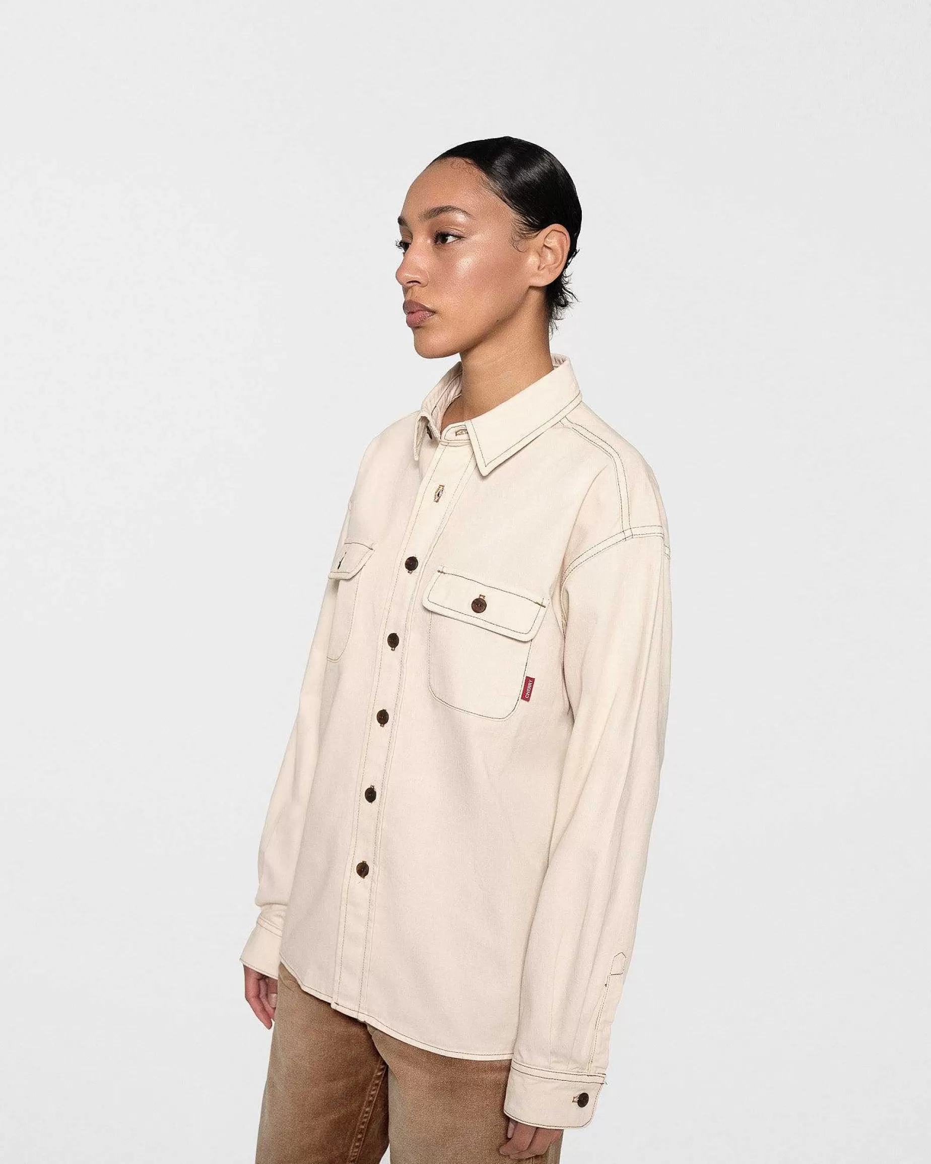Cherry Shirting-Denim Overshirt (Vintage White)