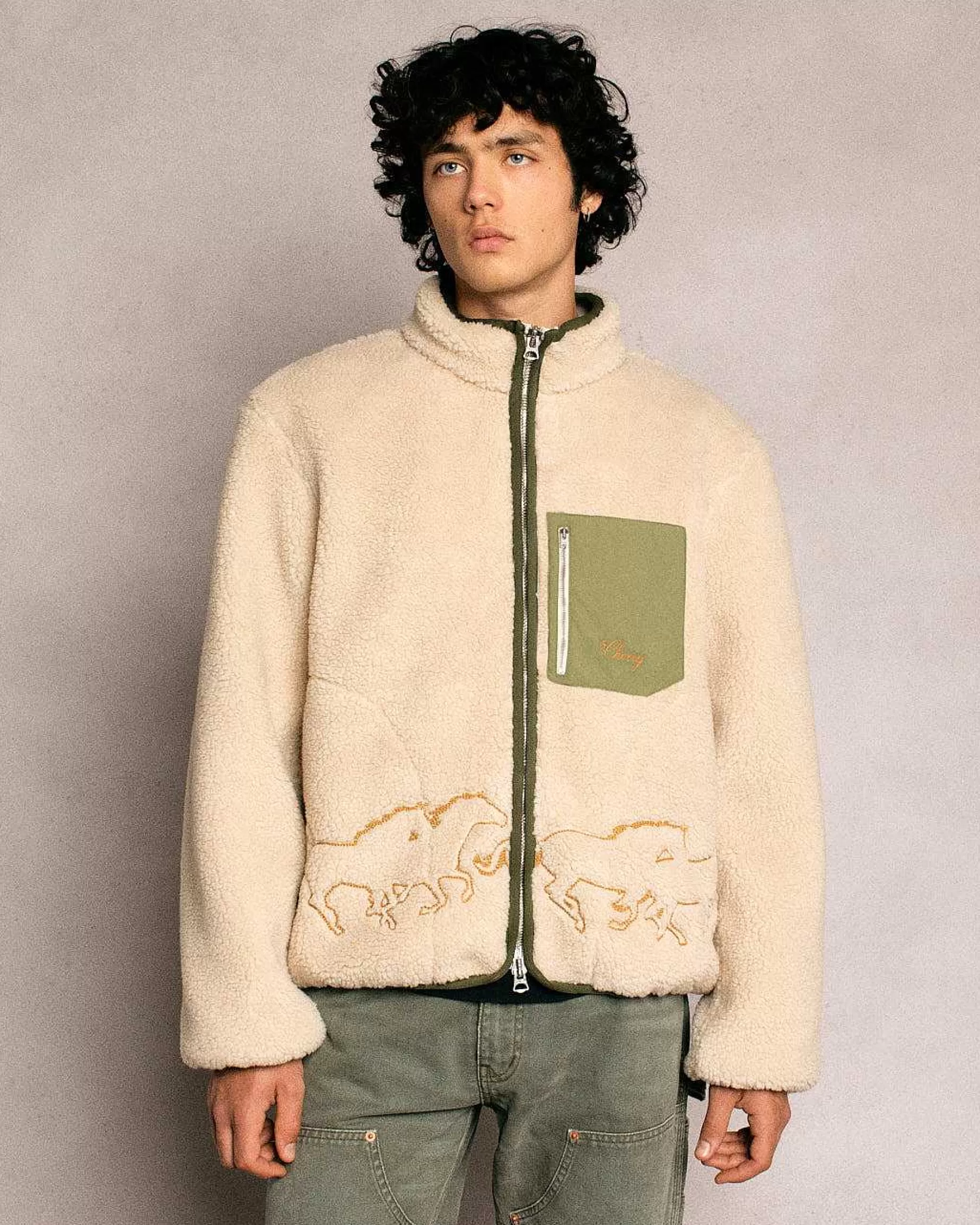 Cherry Jackets-Embroidered Sherpa Jacket (Natural)