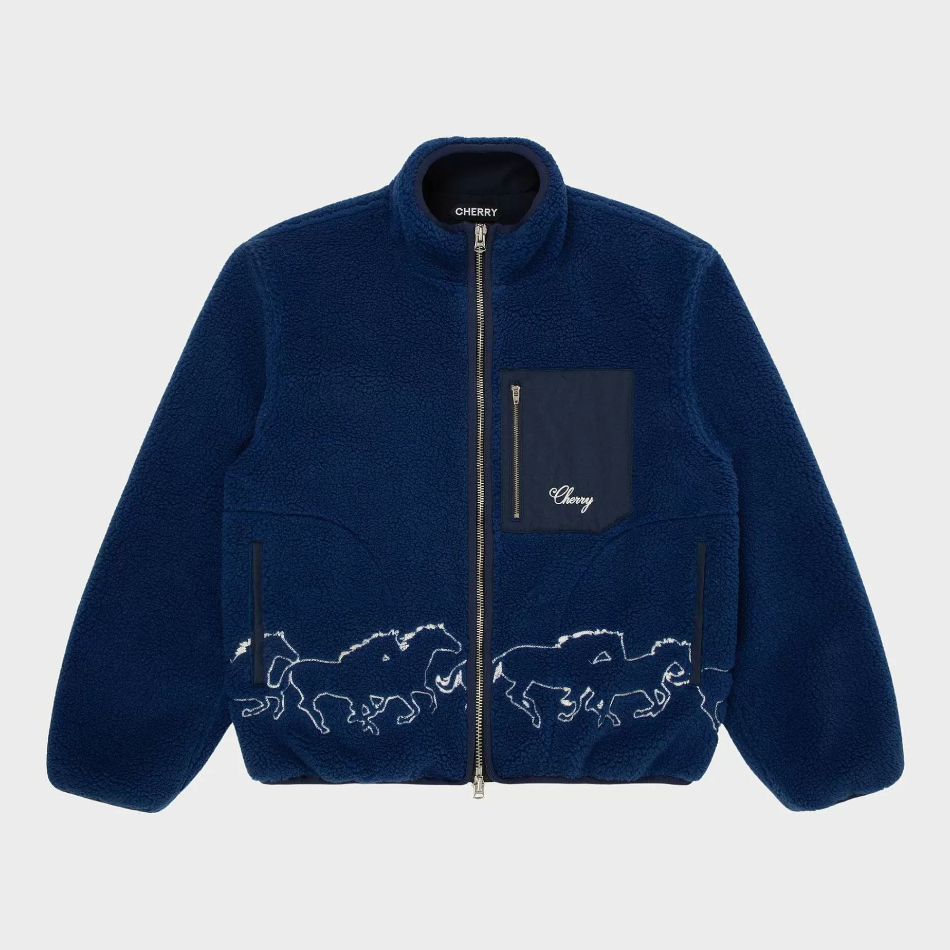 Cherry Jackets-Embroidered Sherpa Jacket (Royal)