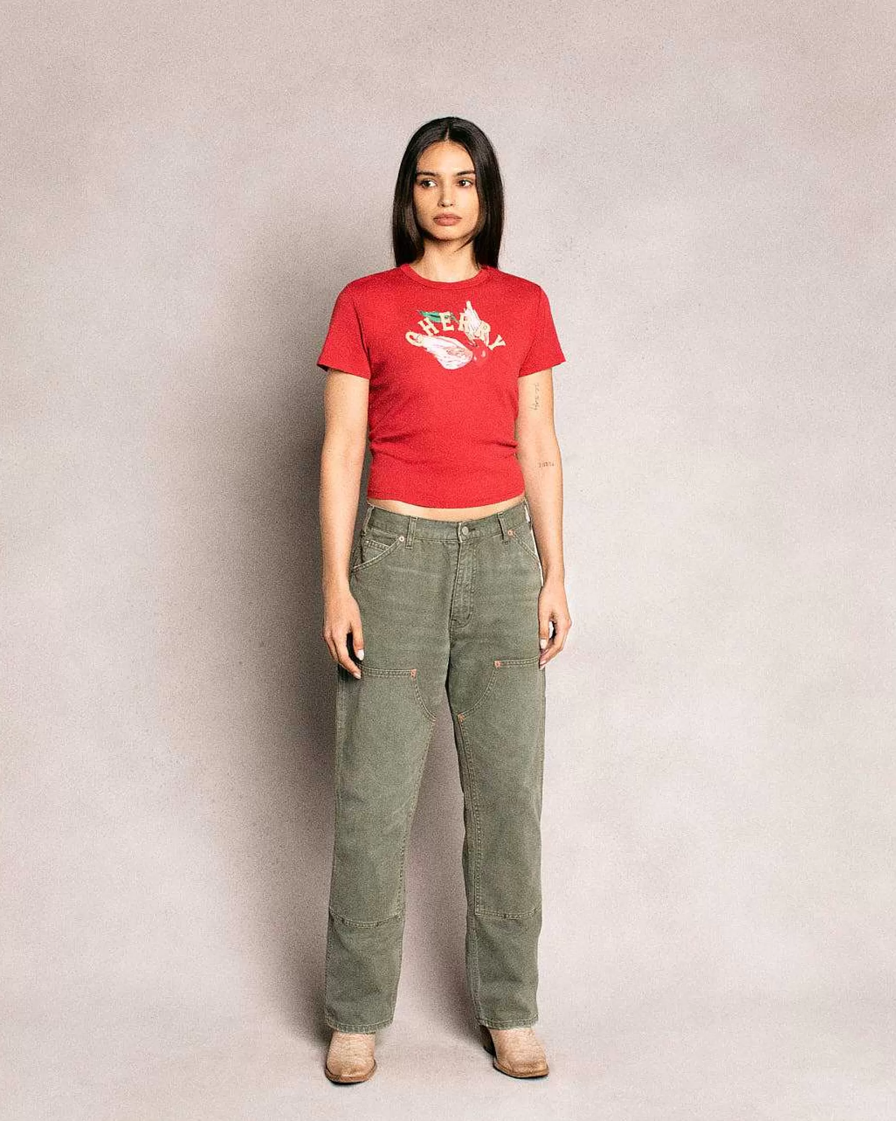 Cherry Women'S-Flying Baby Tee (Vintage Red)
