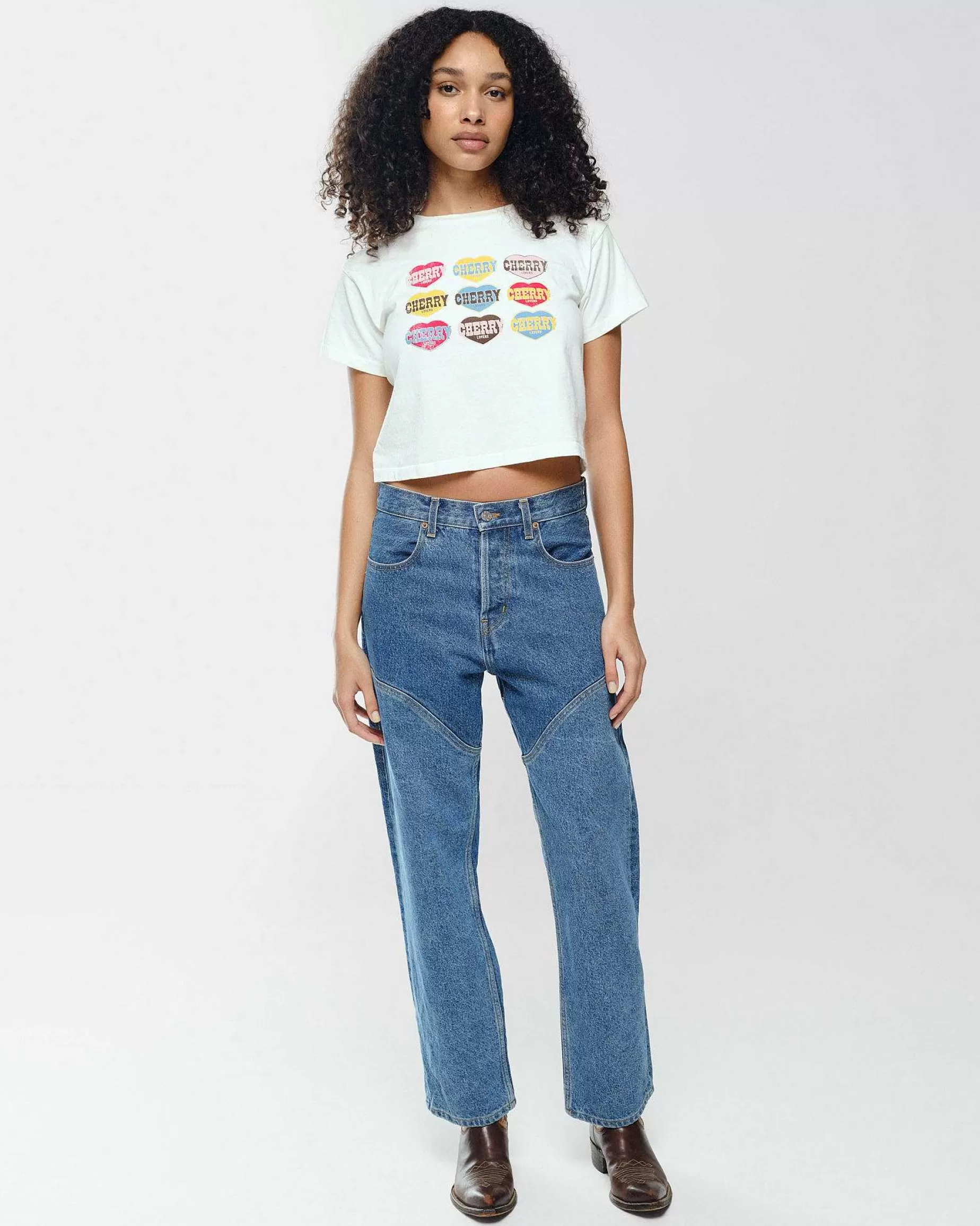 Cherry Women'S-Lovers Boxy Baby Tee (White)