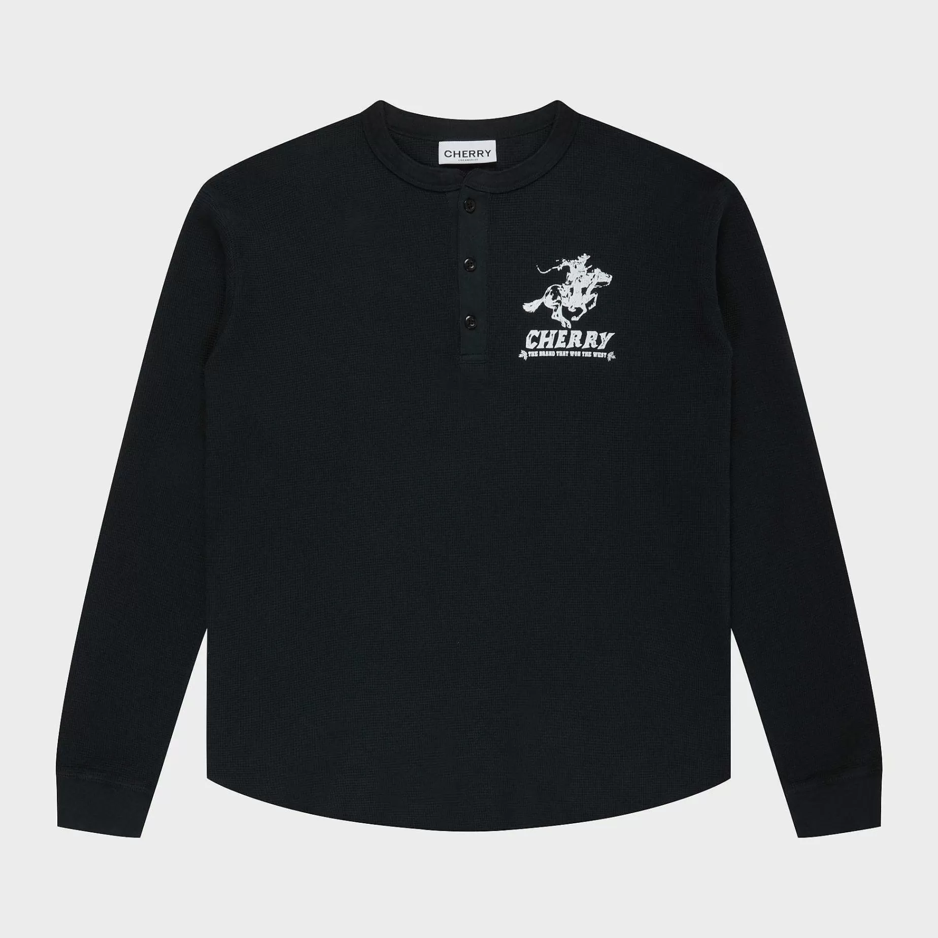 Cherry Tees & Long Sleeves-Men'S Henley Thermal L/S T-Shirt (Black)