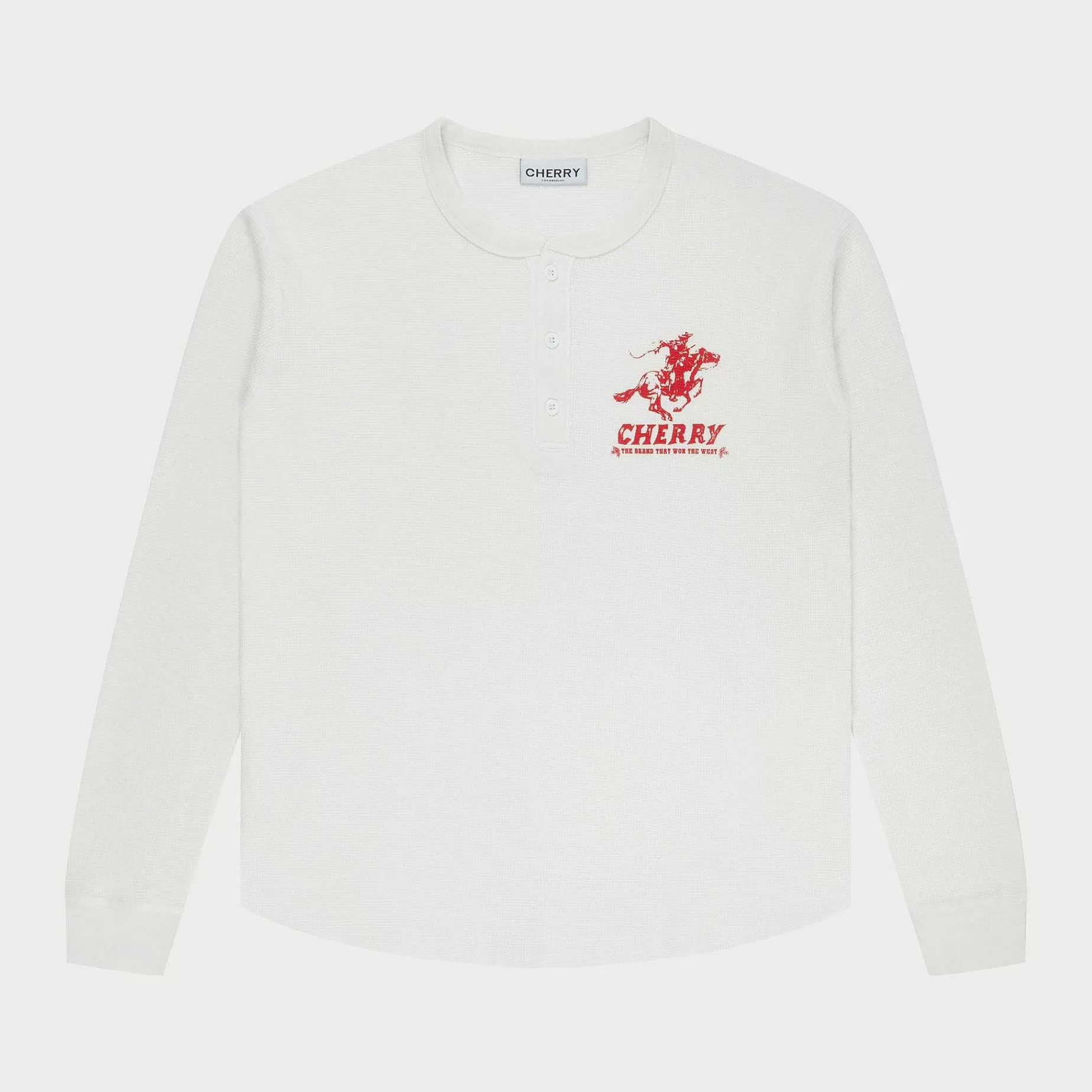 Cherry Tees & Long Sleeves-Men'S Henley Thermal L/S T-Shirt (White)