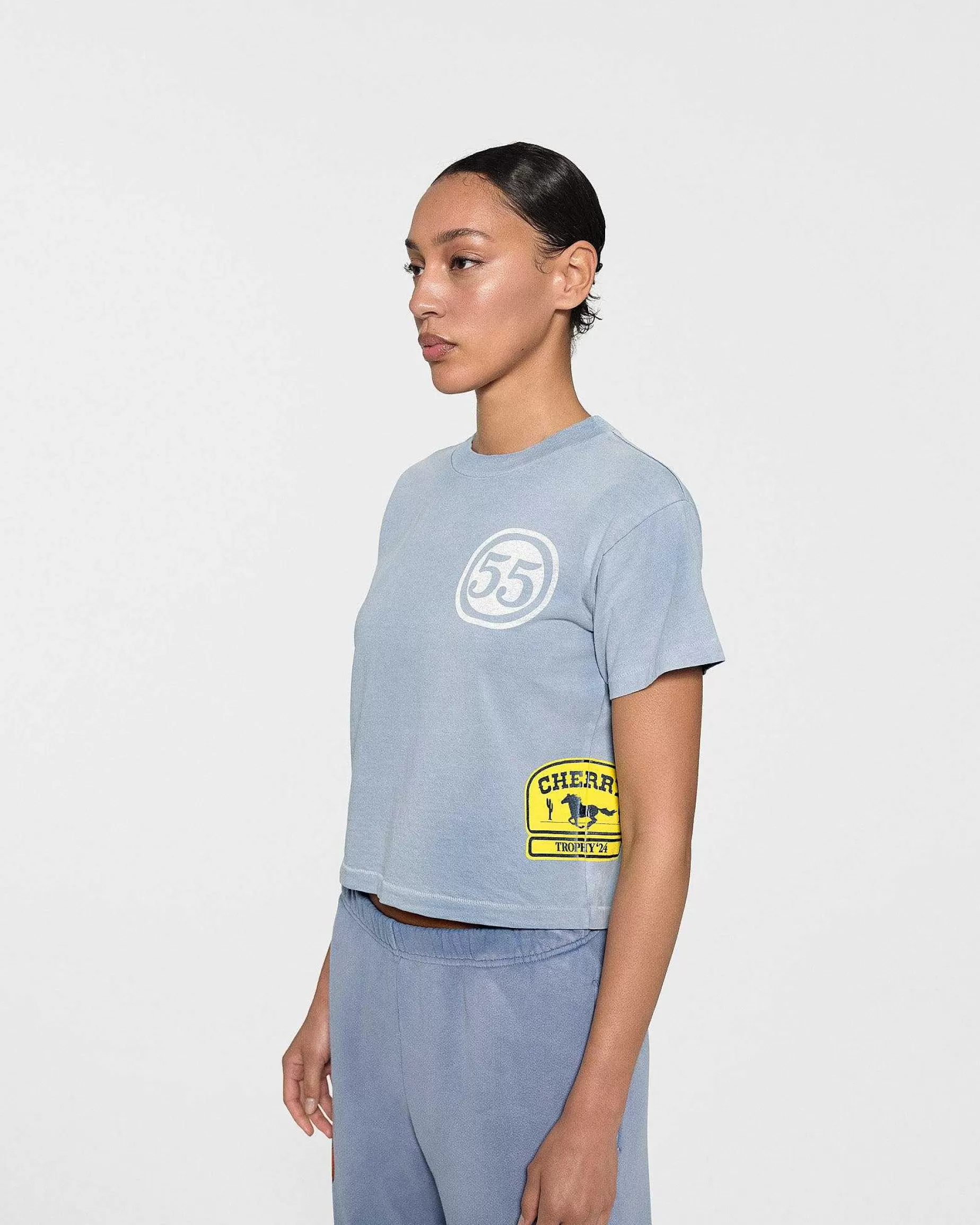 Cherry Women'S-Off Road Boxy Baby Tee (Dusty Blue)