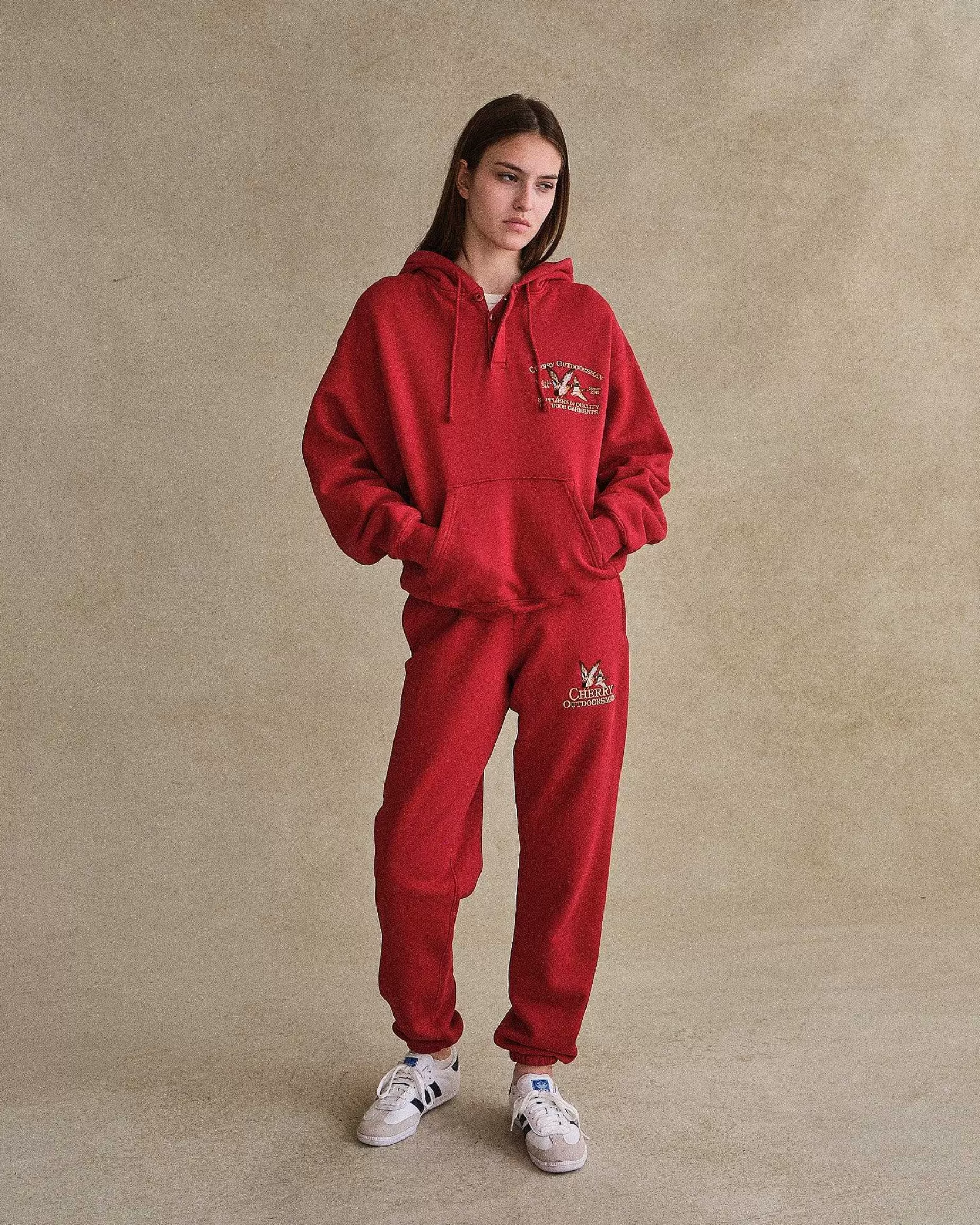 Cherry Sweatshirts-Outdoorsman Henley Hoodie (Red)