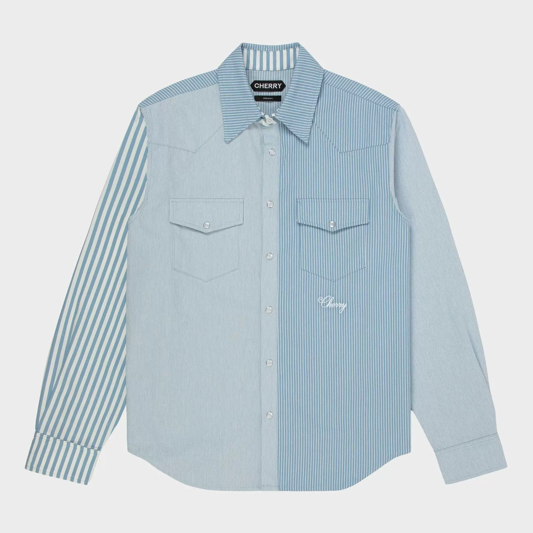 Cherry Shirting-Patchwork Western Shirt (Blue/White)
