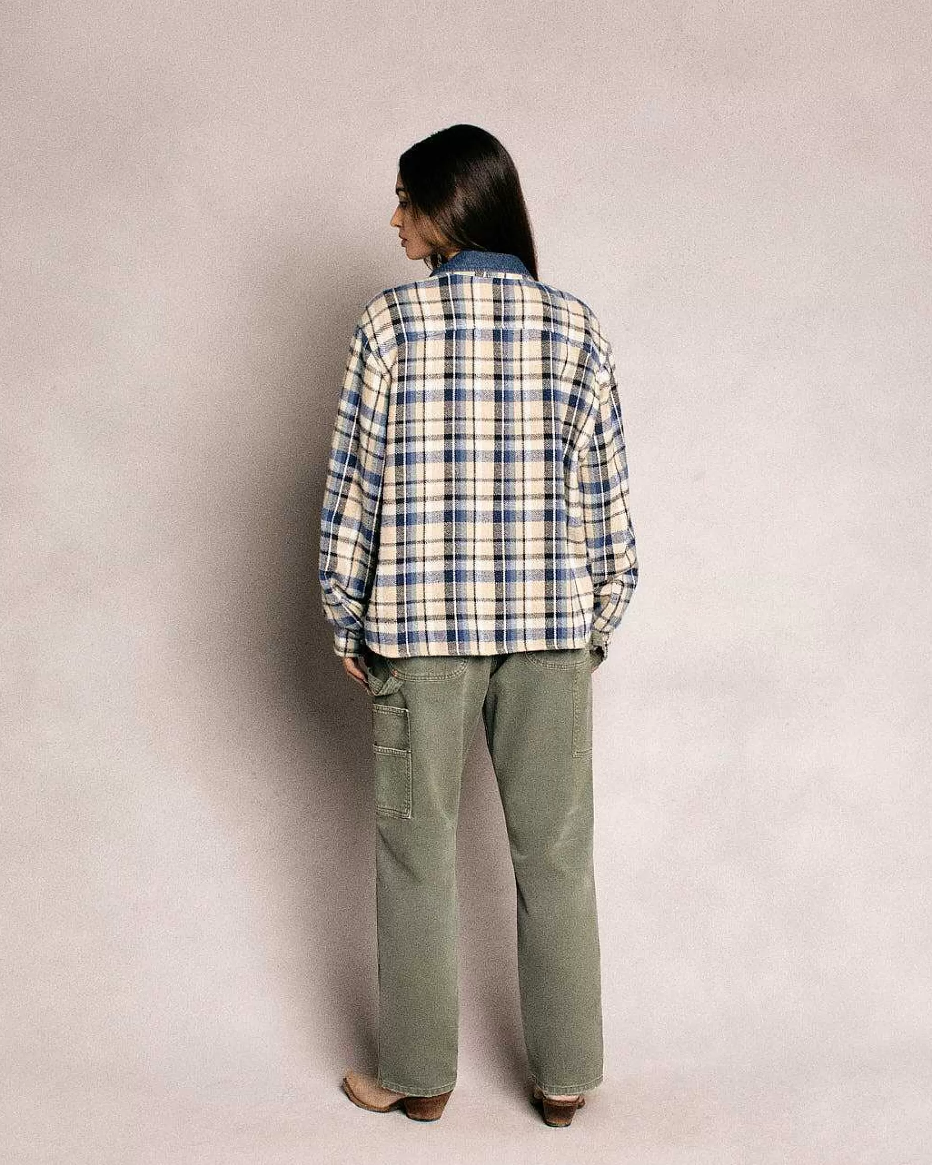 Cherry Jackets-Plaid Zip Shirt Jacket (Beige)
