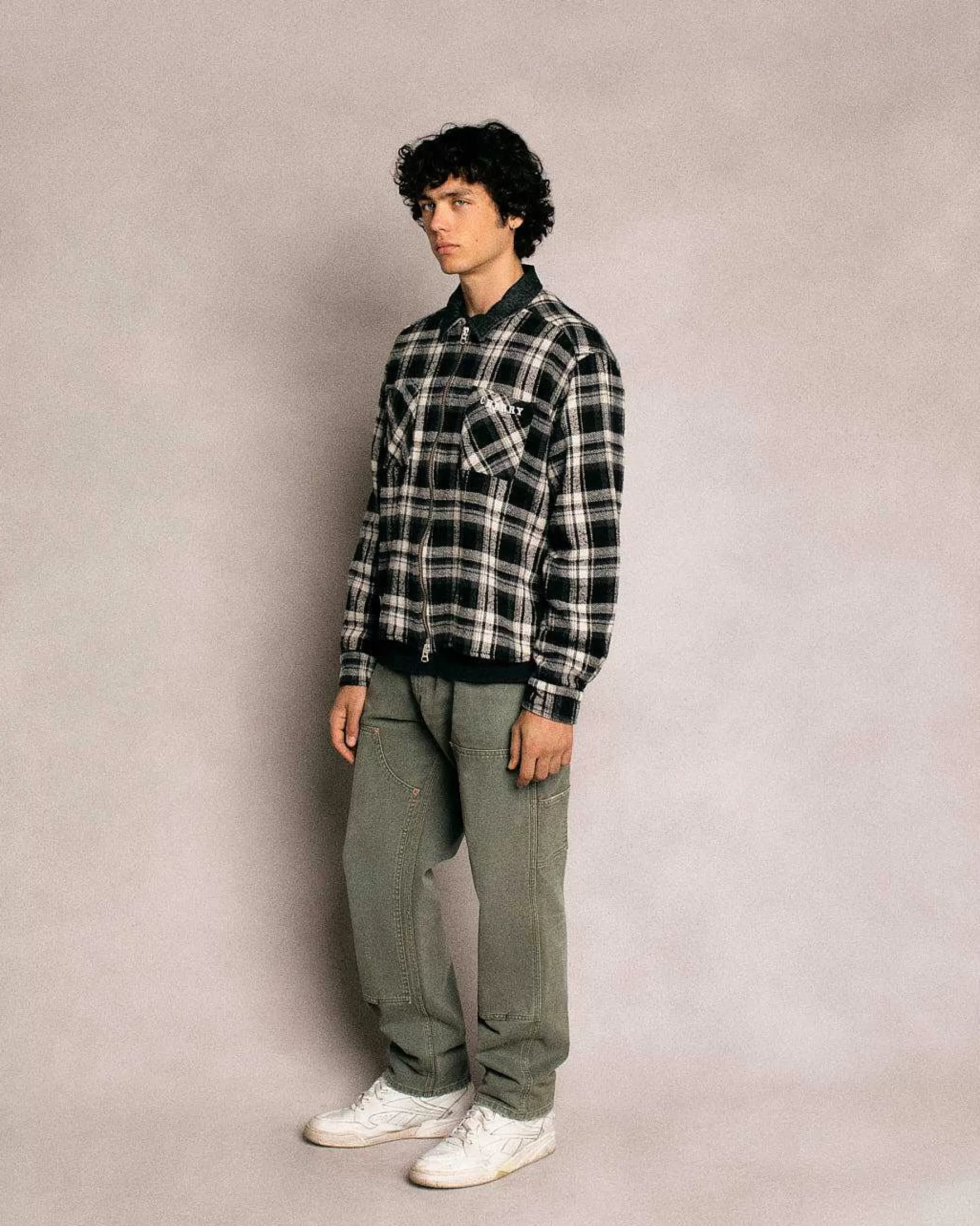 Cherry Jackets-Plaid Zip Shirt Jacket (Black)