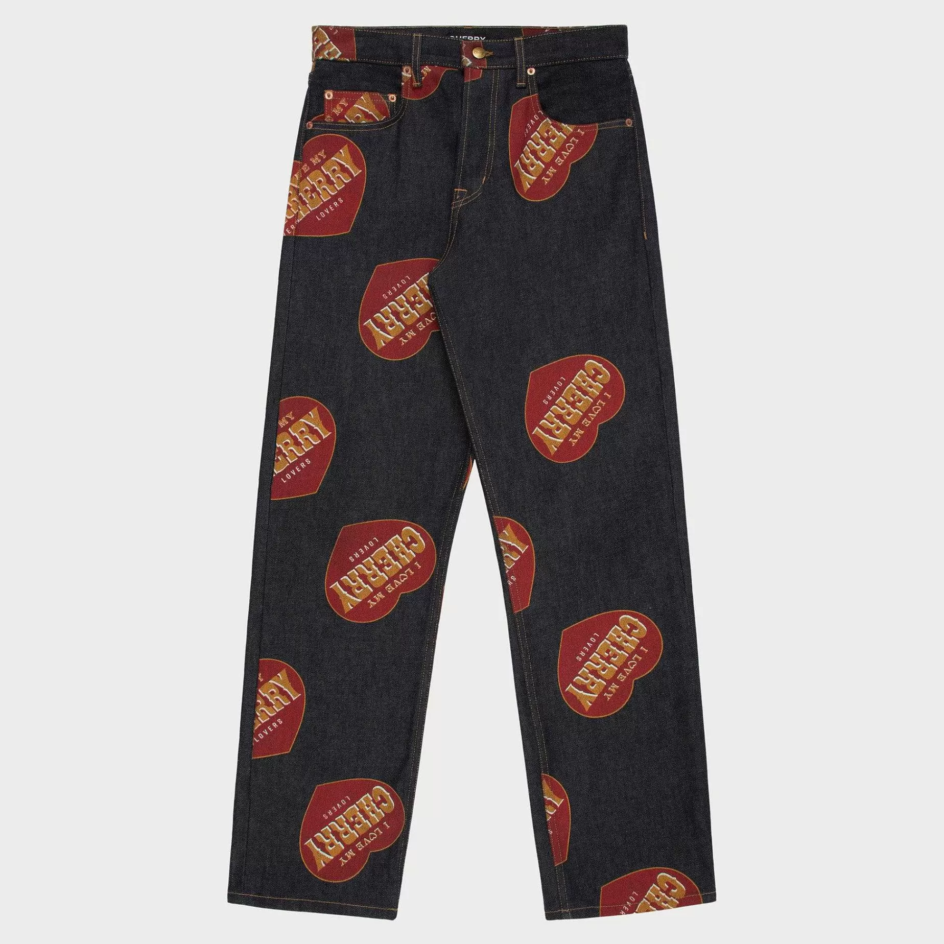 Cherry Pants-Printed Relaxed Five Pocket (Indigo)