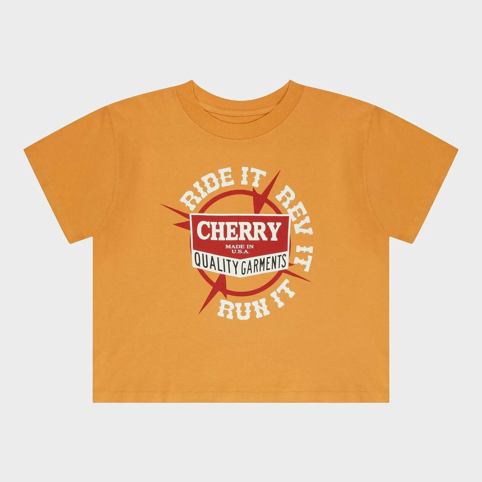 Cherry Women'S-Ride It, Rev It Boxy Baby Tee (Orange)
