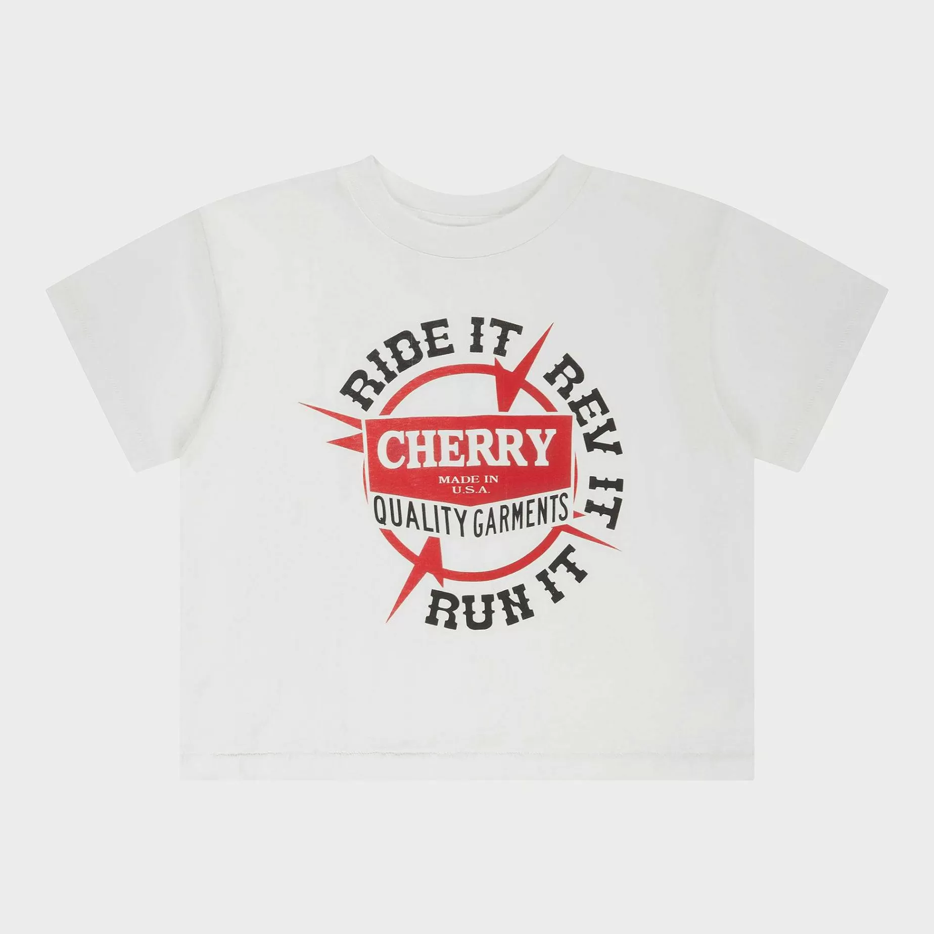 Cherry Women'S-Ride It, Rev It Boxy Baby Tee (White)