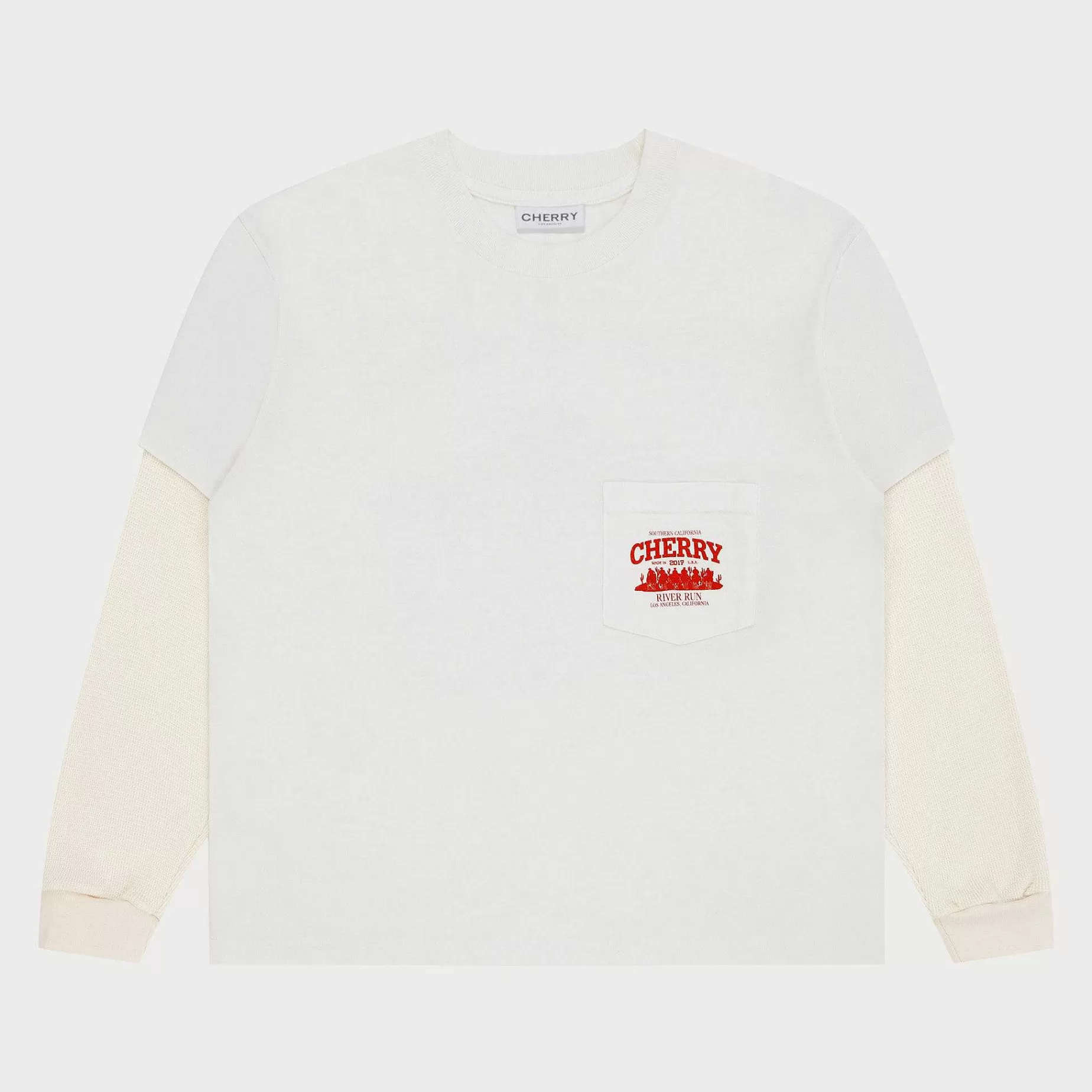 Cherry Tees & Long Sleeves-River Run Boxy Pocket Thermal L/S (Vintage White)