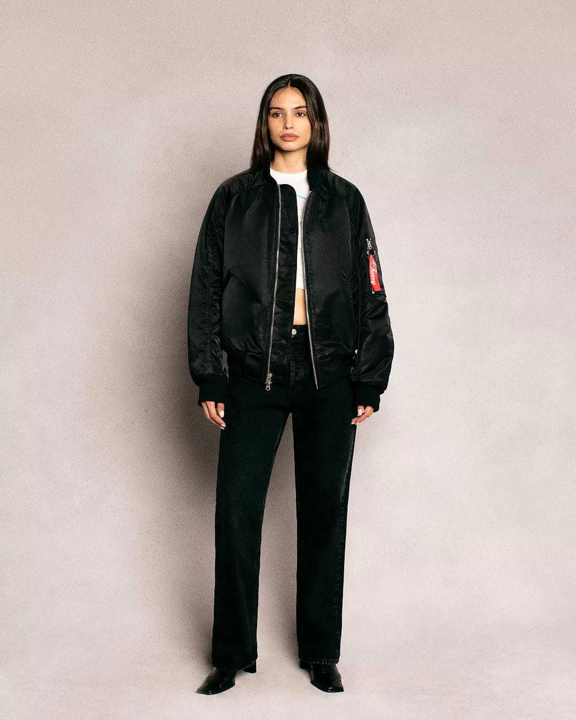 Cherry Jackets-Satin Bomber Jacket (Black)