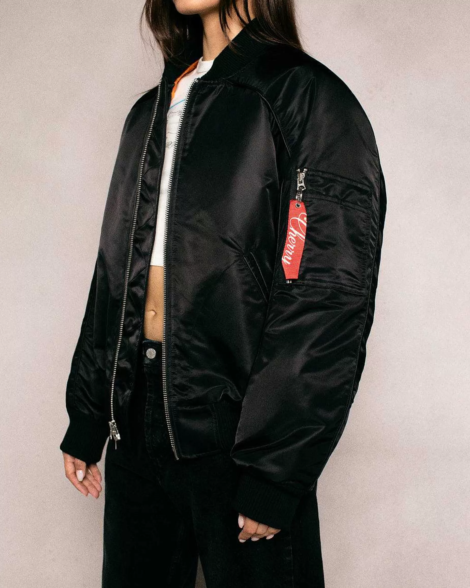 Cherry Jackets-Satin Bomber Jacket (Black)