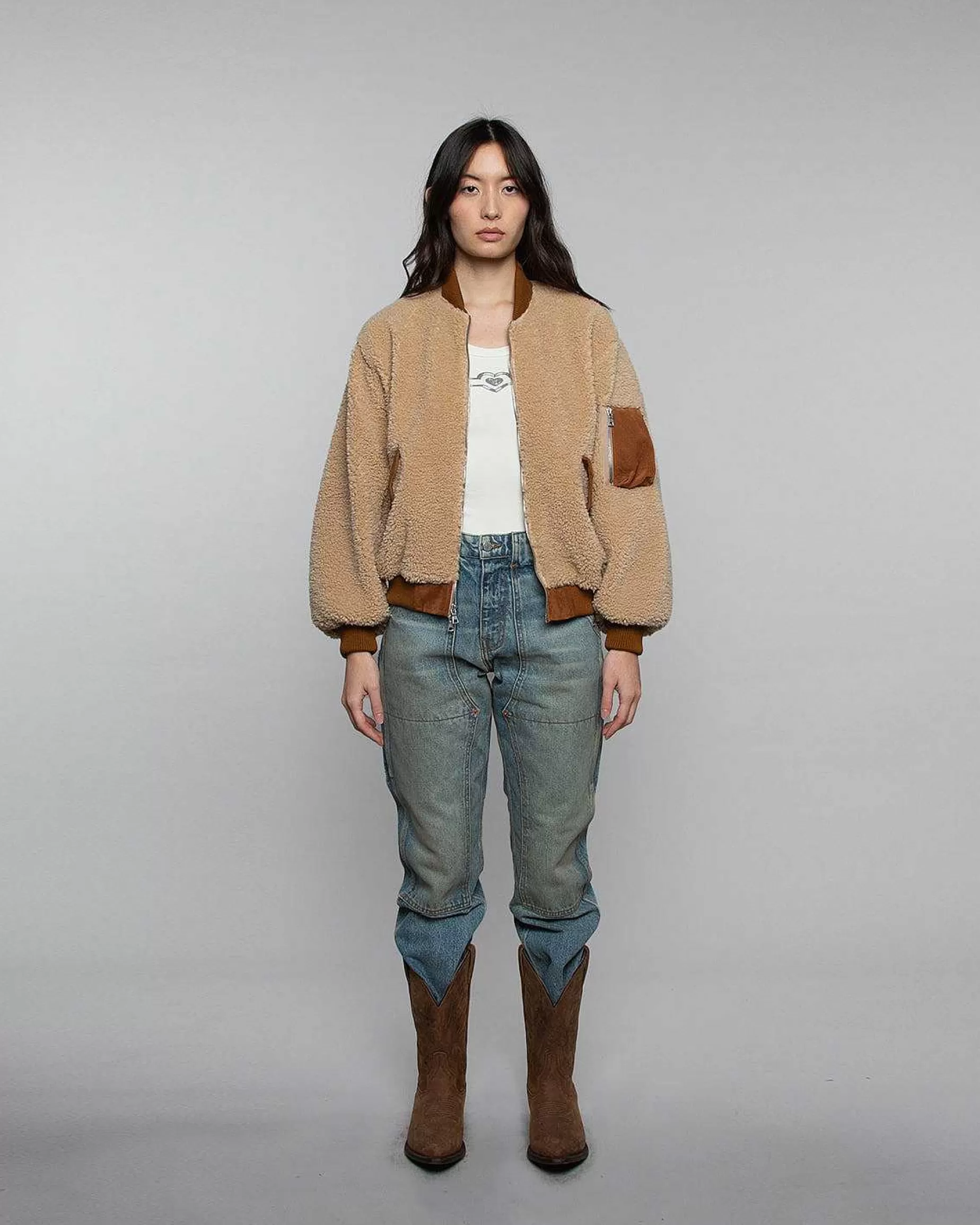 Cherry Jackets-Sherpa Bomber Jacket (Natural)