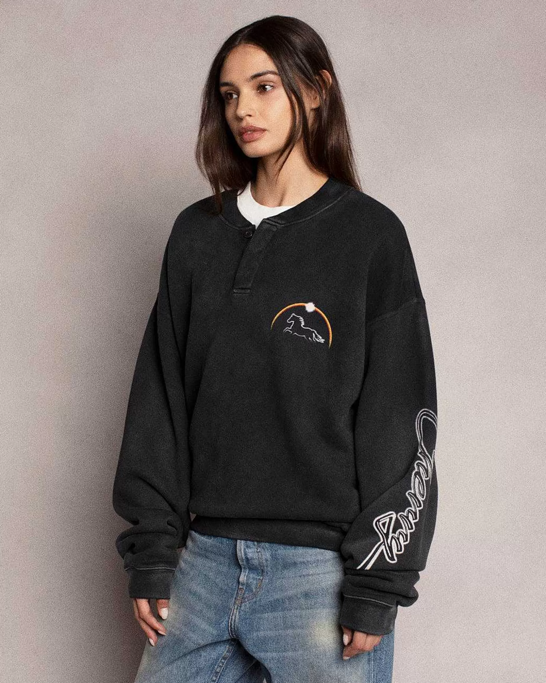 Cherry Sweatshirts-Stardust Henley Crewneck (Vintage Black)