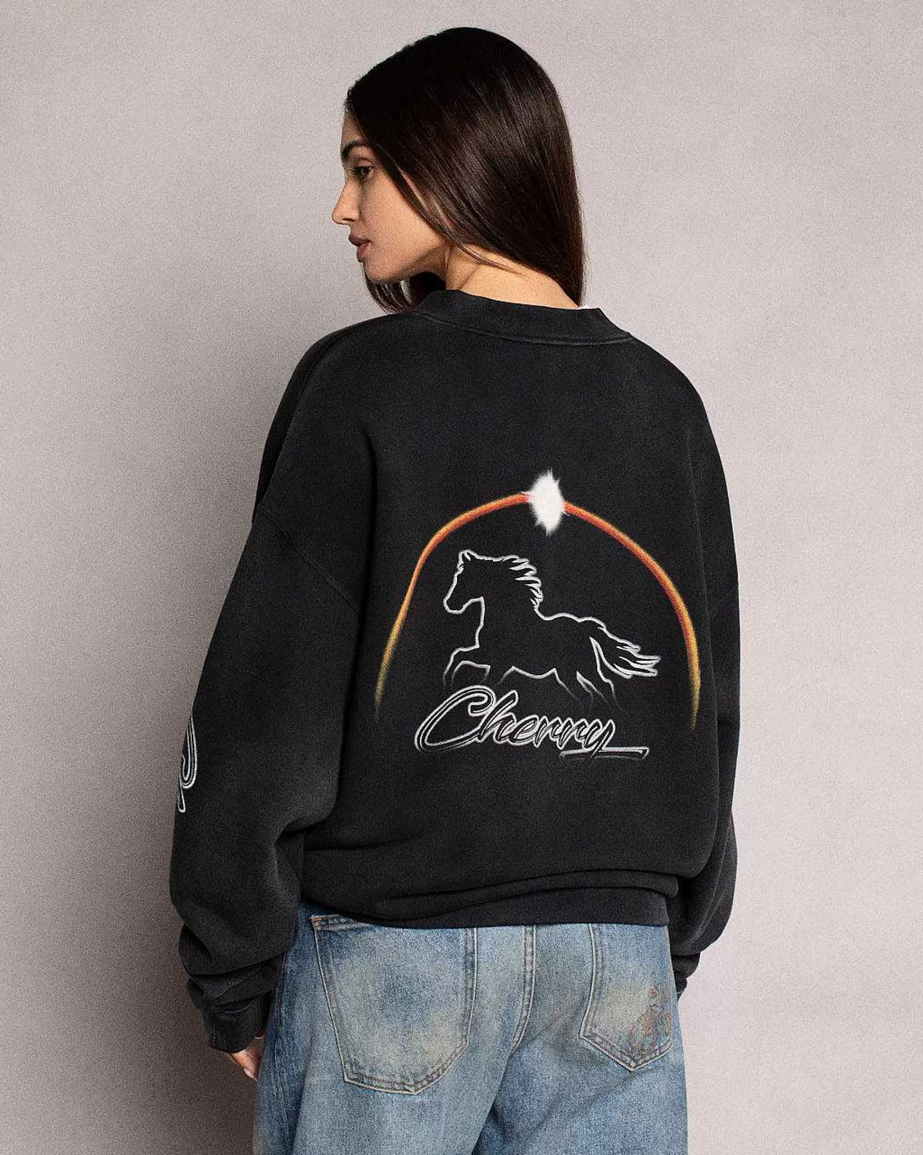 Cherry Sweatshirts-Stardust Henley Crewneck (Vintage Black)