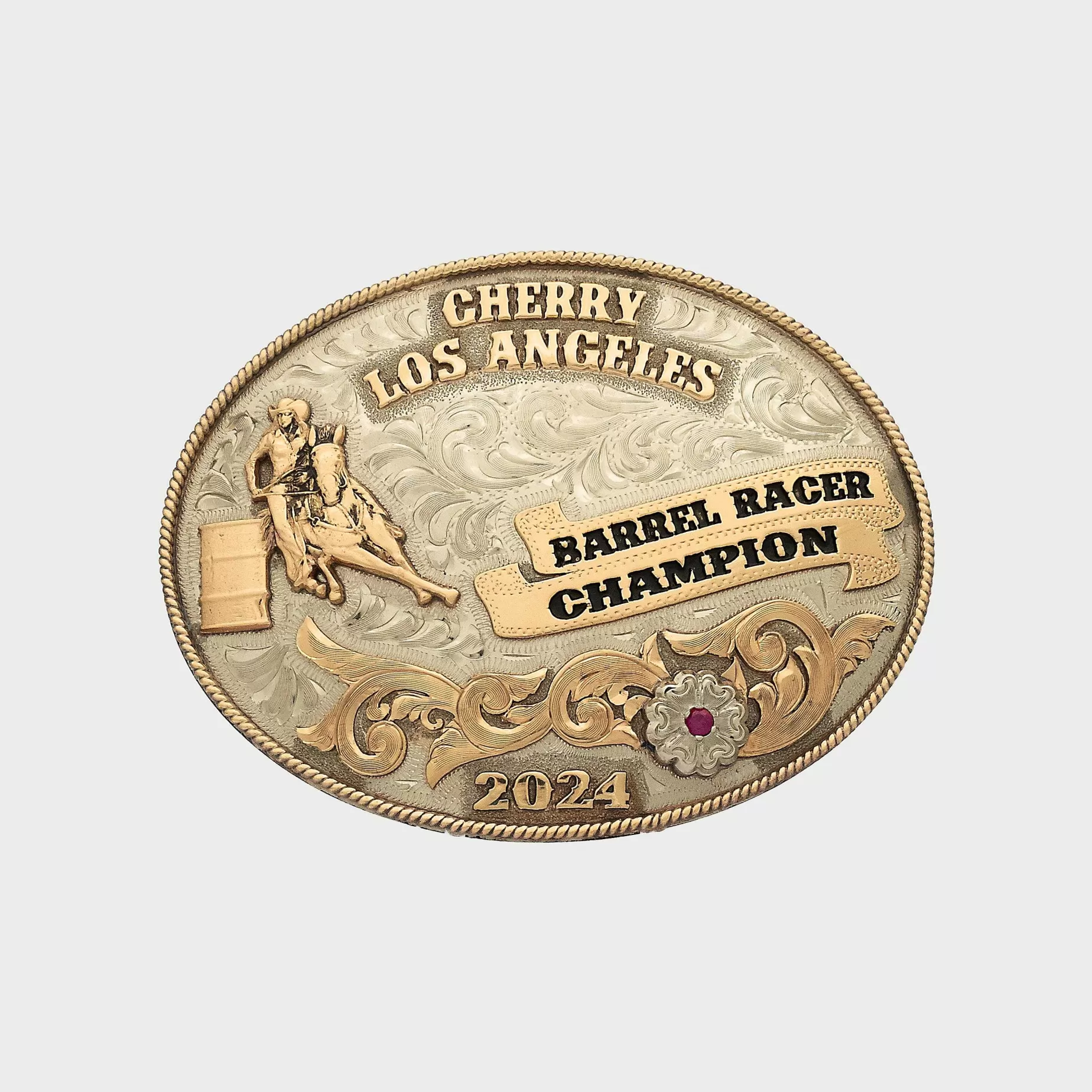 Cherry Accessories-Sterling Sliver Barrel Racing Champion Buckle (Silver)