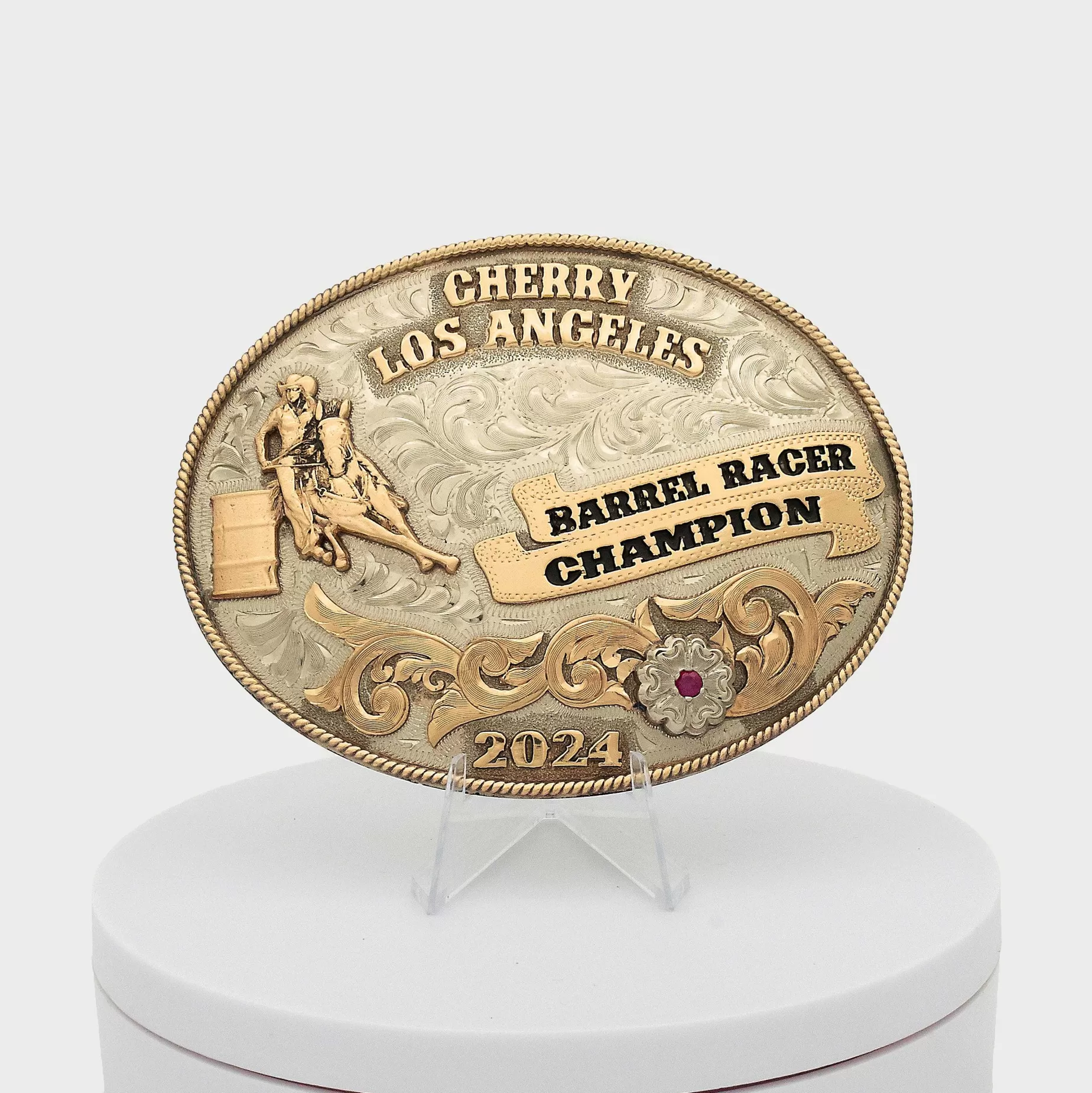 Cherry Accessories-Sterling Sliver Barrel Racing Champion Buckle (Silver)