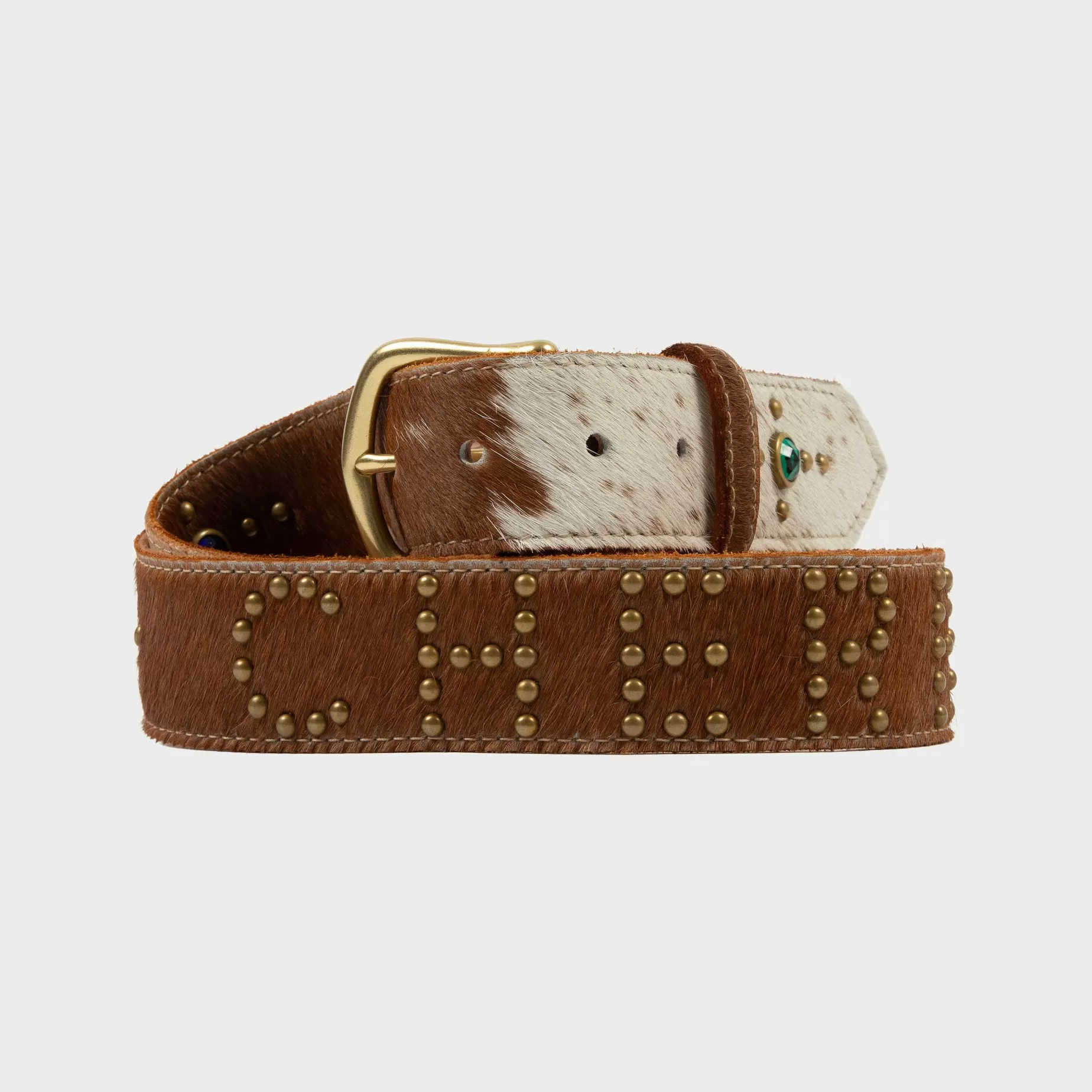 Cherry Accessories-Studded Leather Belt (Calf Hair)