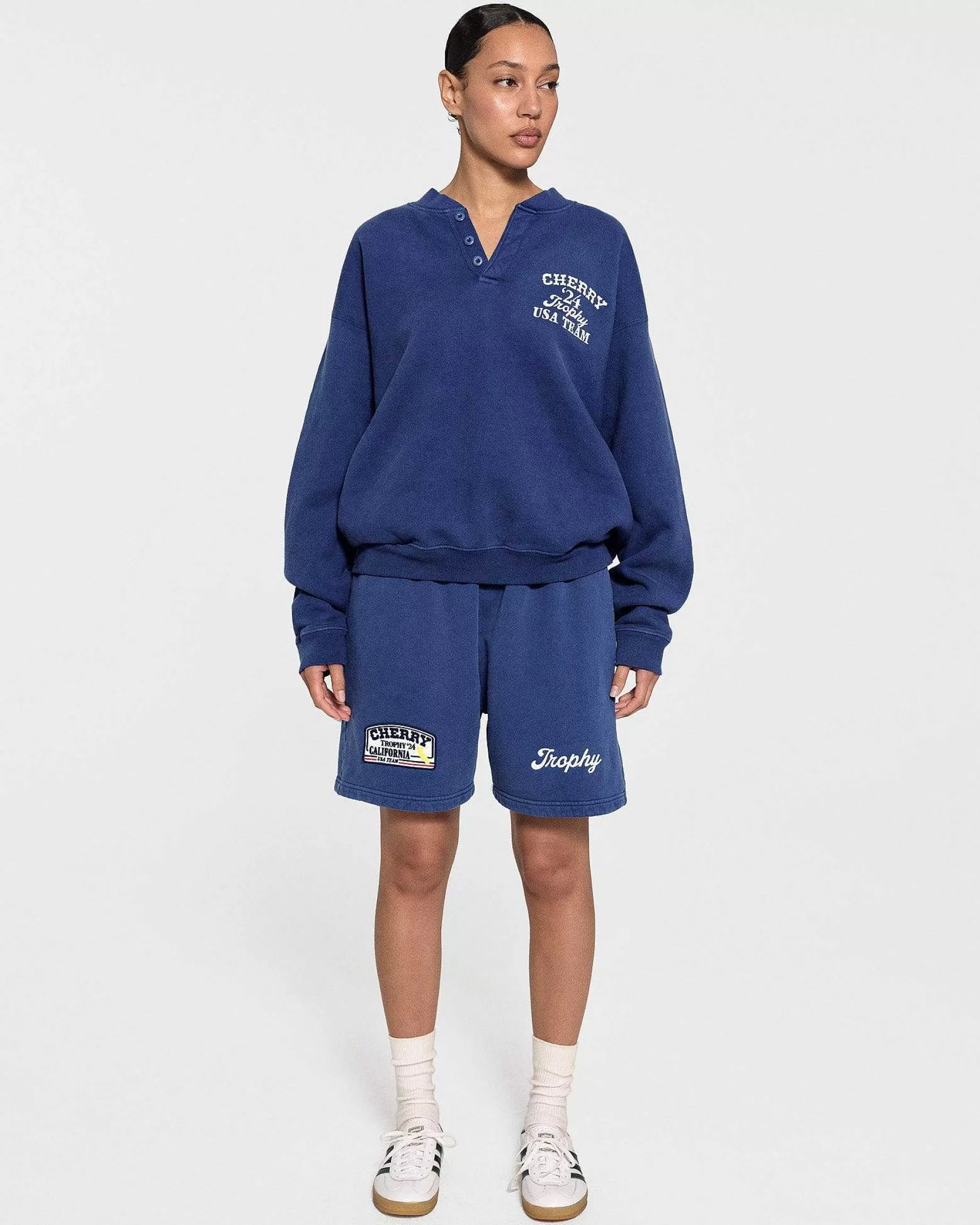 Cherry Sweatshirts-Trophy Henley Crewneck (Royal)