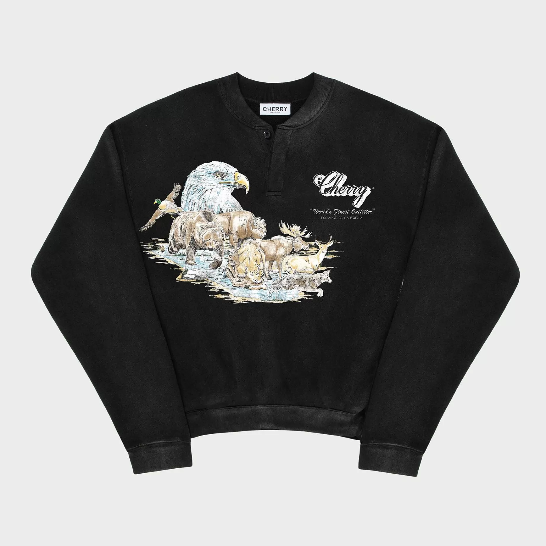 Cherry Sweatshirts-Wilderness Henley Crewneck (Black)