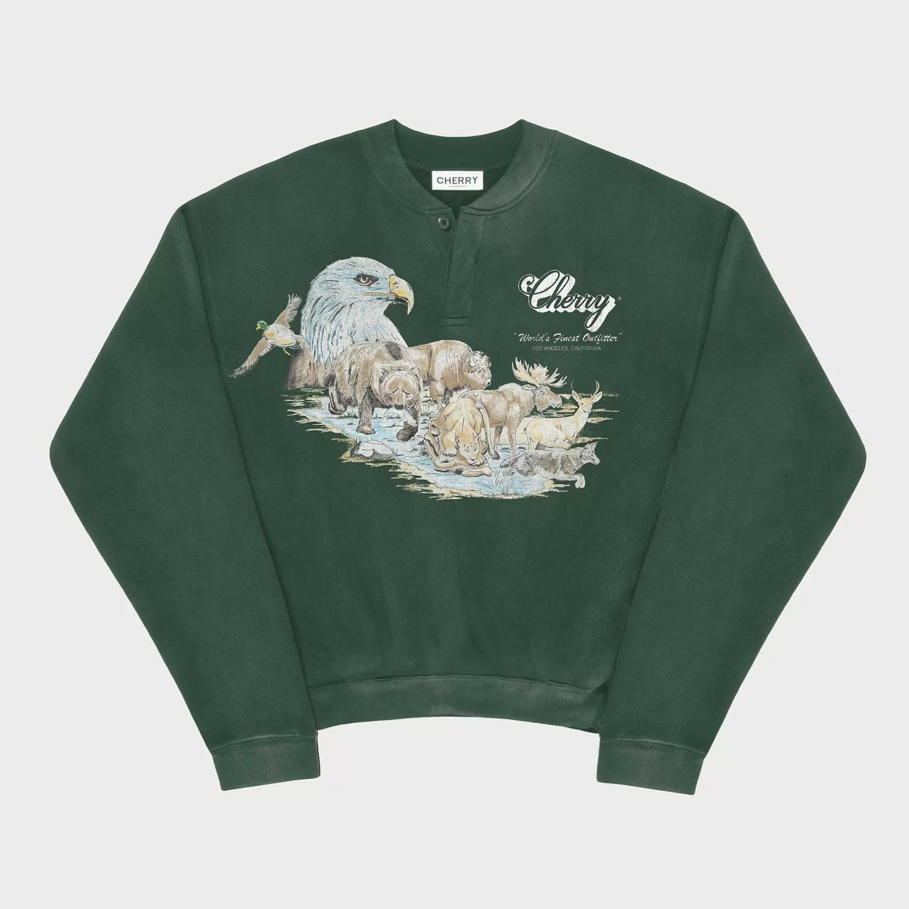 Cherry Sweatshirts-Wilderness Henley Crewneck (Green)