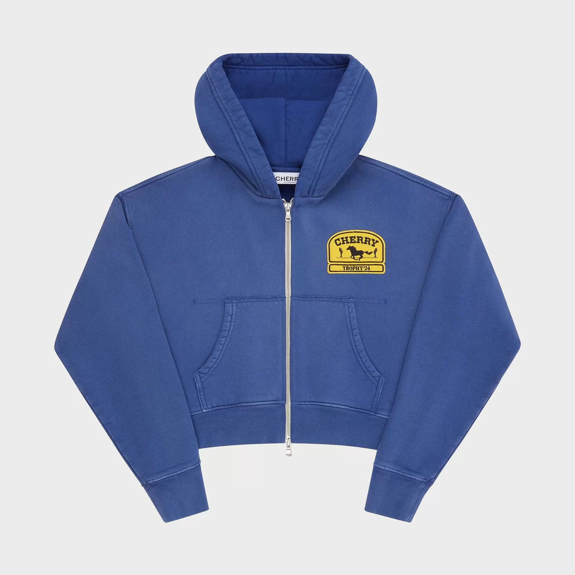 Cherry Sweatshirts-Women'S Cropped Zip-Up Hoodie (Navy)