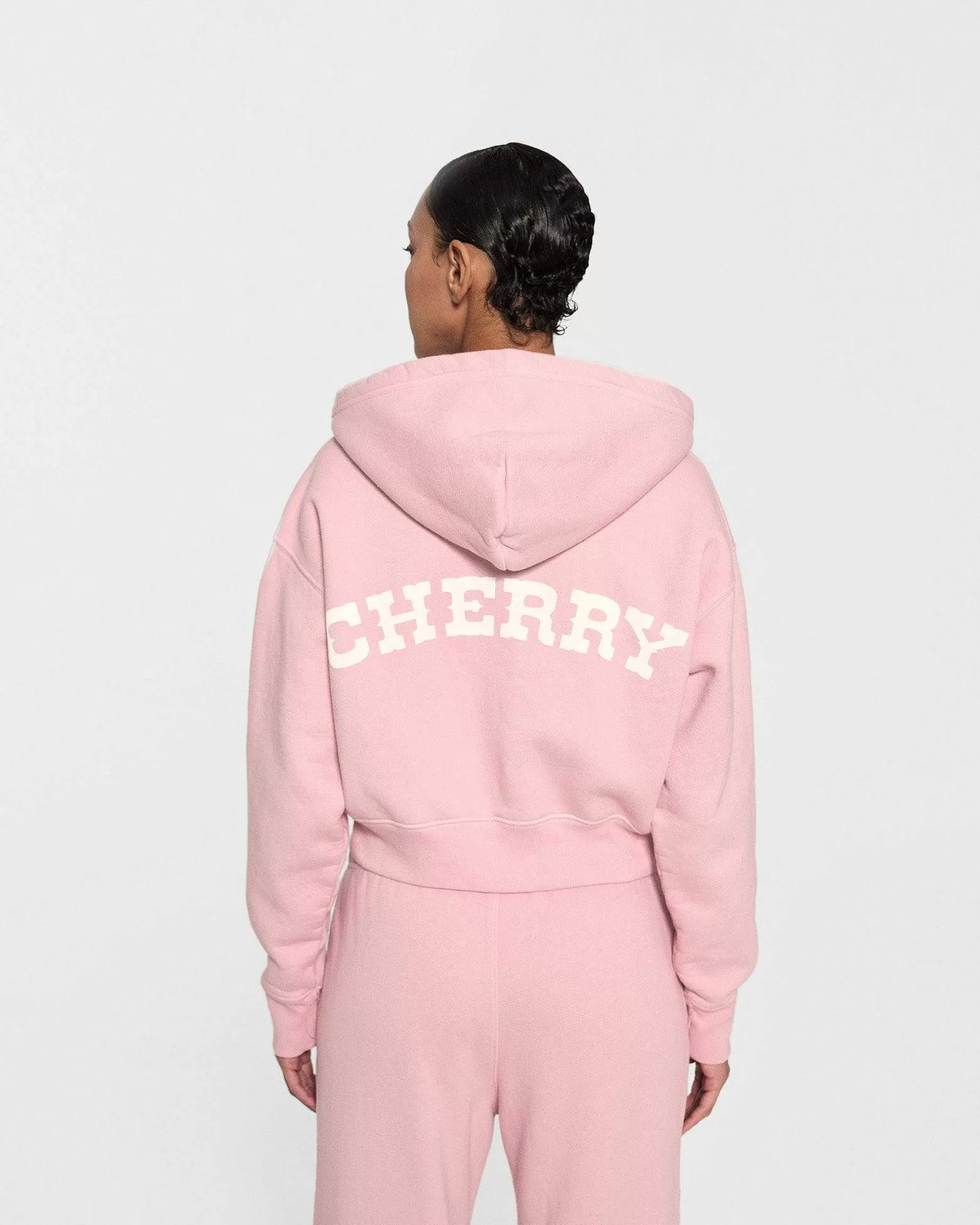 Cherry Women'S-Women'S Cropped Zip-Up Hoodie (Pink)