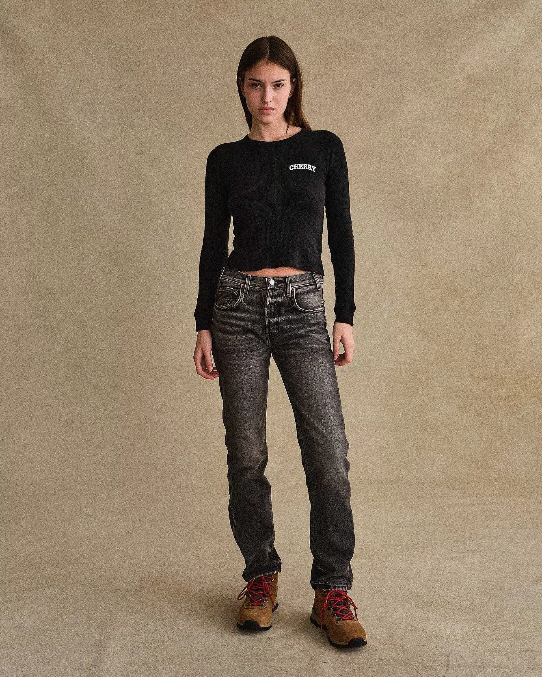 Cherry Women'S-Women'S Thermal Long Sleeve Tee (Black)